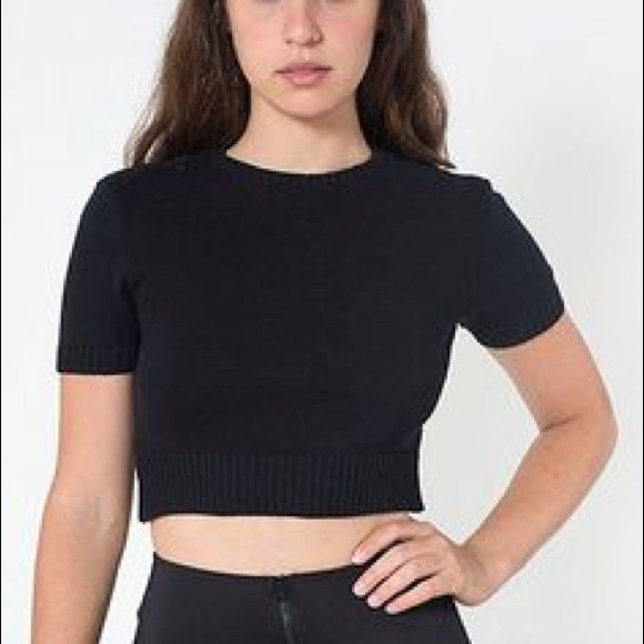 American Apparel Black Crop Short Sleeve Shirt - Picture 2 of 2